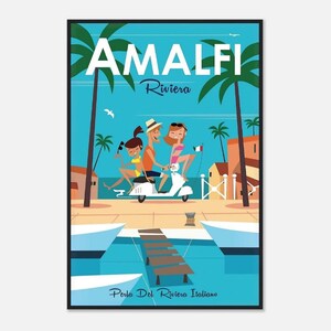 Amalfi Riviera Poster | Vintage Italy Travel Print | Retro Coastal Wall Art | Digital Download
