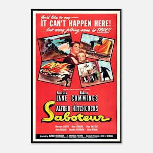 Saboteur Movie Poster – 1942 Hitchcock Thriller Print – Vintage Film Noir Wall Art - Digital Download