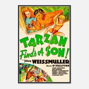 Póster de Tarzán encuentra un hijo / Impresión de Aventura en la jungla de 1939 / Arte mural vintage de la película Johnny Weissmuller / Descarga digital