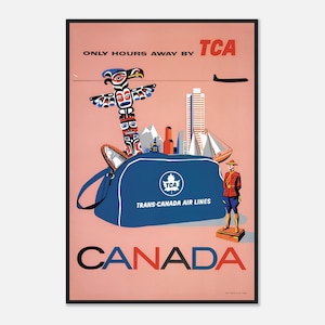 Póster de viaje a Canadá de TCA, arte mural vintage de aerolínea, viajes retro a Canadá, descarga digital