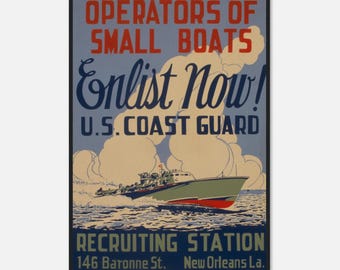 U.S. Coast Guard Wartime Poster | WWII Vintage Military Print | Patriotic Homefront Wall Art