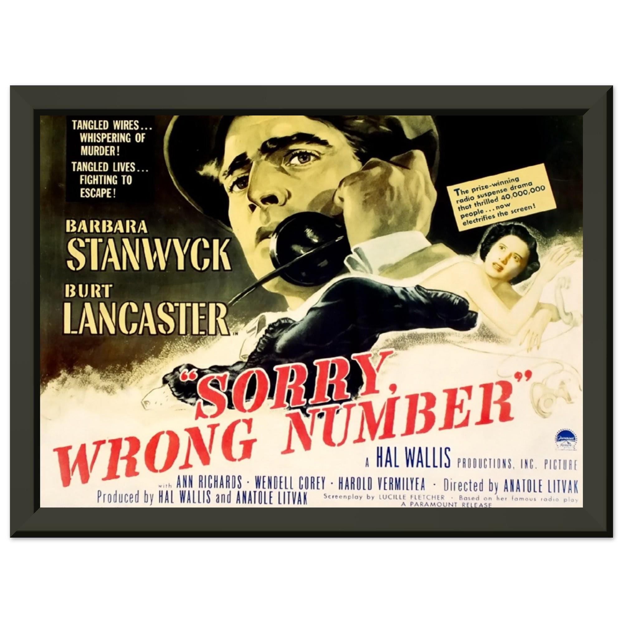 Sorry, Wrong Number Movie Poster – 1948 Noir Thriller Print