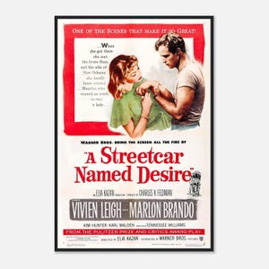 Póster de &quot;Un tranvía llamado deseo&quot; / Impresión de la película Marlon Brando de 1951 / Arte mural de cine clásico vintage / Descarga digital