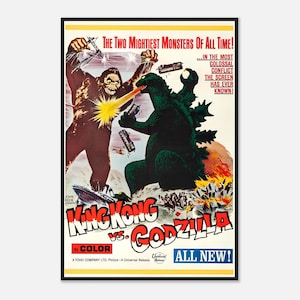 King Kong vs Godzilla 1962 Movie Poster US Version | Vintage Monster Showdown Wall Art
