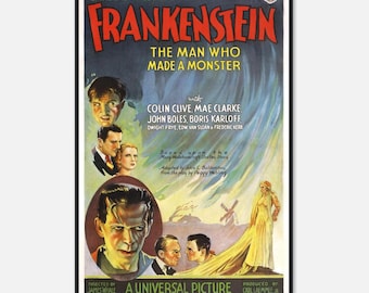Frankenstein (1931)-poster | De man die een monster maakte | Vintage Boris Karloff-horrorprint