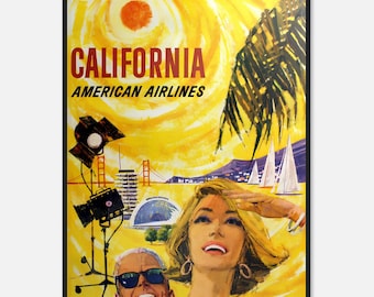 Póster de viaje de American Airlines en California: arte mural vintage de EE. UU.