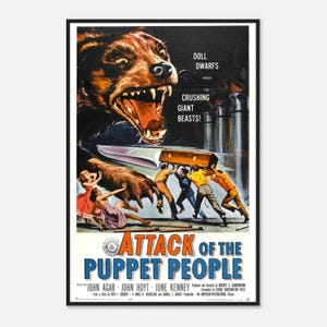 Attack of the Puppet People-affisch | Sci-fi-filmtryck från 1958 | Väggkonst med vintage-motiv, skräckfilm