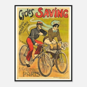 Cycles Saving Poster | French Bicycle Advert c.1900 | Vintage Art Nouveau Cycling Wall Art | Digital Download