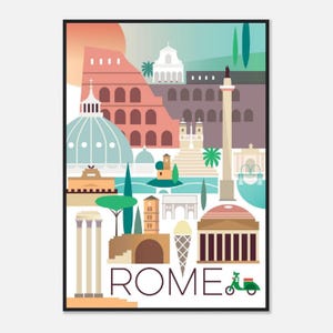 Rome Travel Poster | Vintage Italy Print | Retro European Wall Art
