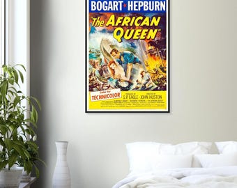 The African Queen Poster | 1951 Bogart & Hepburn Print | Vintage