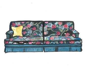 Richie Cunningham's Couch - Happy Days - Watercolor Print - 5x7 - TV Couches