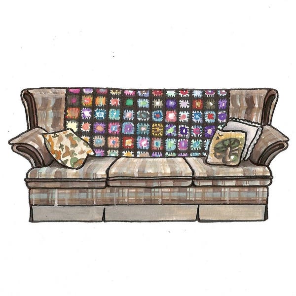 Roseanne's Couch - Watercolor Print - 5x7 - TV Couches