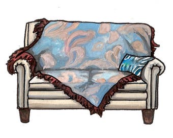 Sanford and Son's Couch - Watercolor Print - 5x7 - TV Couches