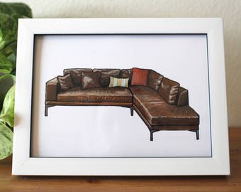 New Girl Couch - Watercolor Print - 5x7 - TV Couches - Etsy