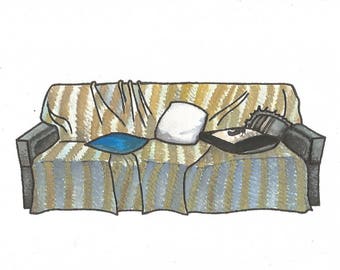 Stranger Things Couch - Water Color Print - 5x7
