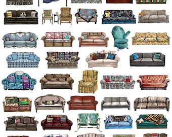 TV Couches - 8x8 Watercolor Print