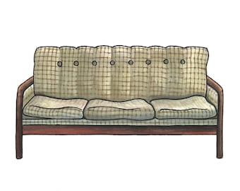 Rosebud Motel Couch - Schitt's Creek - Watercolor Print - 5x7 - TV Couches