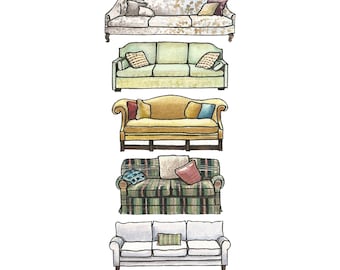 WandaVision Couches - 8x10 - Watercolor Print - TV Couches
