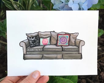 Liz Lemon's Couch - 30 Rock - Original Watercolor Painting - 5x7 - TV Couches