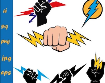 Hand Holding Lightning Bolt. Cut files for Cricut. Clip Art silhouette (eps, svg, pdf, png, dxf, jpeg).