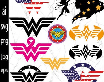 Superhero Icon , Superhero Icon SVG , Super women Print , Woman Hero digital file,SVG/ Png/ Jpg/ Pdf/ Eps / Dxf Women wonder women Logo