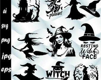 WITCH SVG, Witch Bundle Svg, Halloween Svg, Halloween Witch Svg, Witch Clipart, Witch Cut Files For Cricut, Witch Silhouette