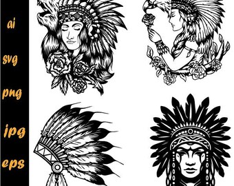 Native American Girl Svg & PNG Files, American Indian woman Clipart, Silhouette Vector Image, SVG Shirt Design Graphic