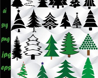 Christmas Tree SVG DXF PNG Bundle, Pine Tree svg, Christmas svg, Pine Hand Drawn svg