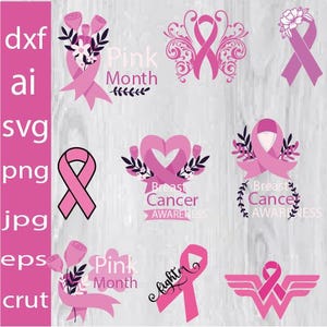 Breast Cancer SVG bundle, Cancer Ribbon Svg, Pink ribbon Svg,Ribbon Vector, Cancer Awareness Ribbon Png,Breast Cancer Bundle SVG,svg,dxf,png