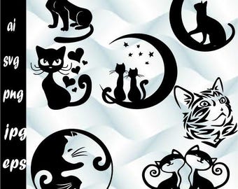 Cat SVG Bundle, Cat Clipart, Cat Cut Files For Cricut, Cat Silhouette, Cat Vector