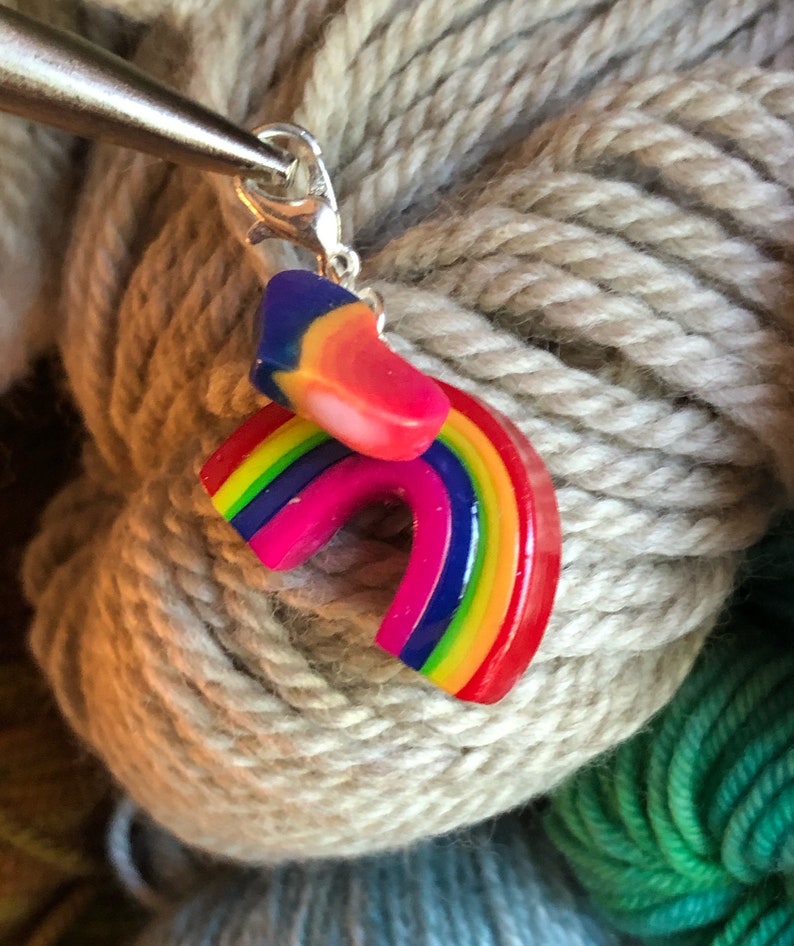 FULL Rainbow with rainbow heart attached. Charm/ knitting progress marker image 2