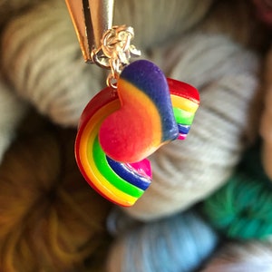 FULL Rainbow with rainbow heart attached. Charm/ knitting progress marker image 1