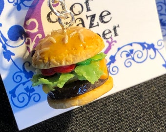 Detailed realistic cheese burger stitch markers/progress markers / knitting jewelry