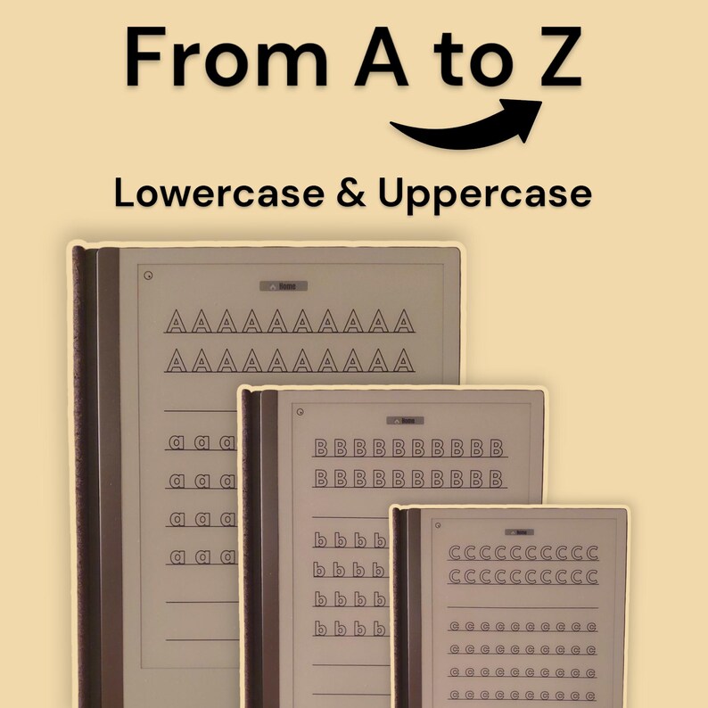 May include: Three white dry-erase boards with black frames, each with a different letter of the alphabet written in uppercase and lowercase letters. The boards are labeled "From A to Z Lowercase & Uppercase".
