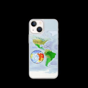 iPhone 13 Mini ® Hülle mit Amerikanischer Kontinent Map (Spanisch) | Flexible Transparente Abdeckung | Kunst aus Südamerika