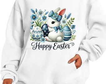 Happy Easter PNG, Grand Millennial Easter Png, Blue Floral Chinoiserie Bunny Png, Blue Toile Easter Rabbit Png, Girls, Easter Coquette Png