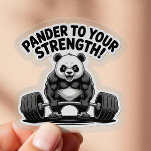 Sticker panda sportschool, sticker Pander aan je kracht, grappig dier tillen, gewichtheffen panda sticker, sticker motivatie sportschool
