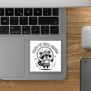 Raccoon Rope Skipping Sticker, Fitness Animal, Cute Cartoon Sticker, Funny Workout, Rope n Roll Gains, Gym Lover, Gym Sticker, Vinyl Decal