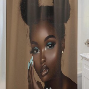 Elegant African American Shower Curtain, Unique Bathroom Decor, Afrocentric Home, Black Art, Modern Shower Decor, Gift for Her