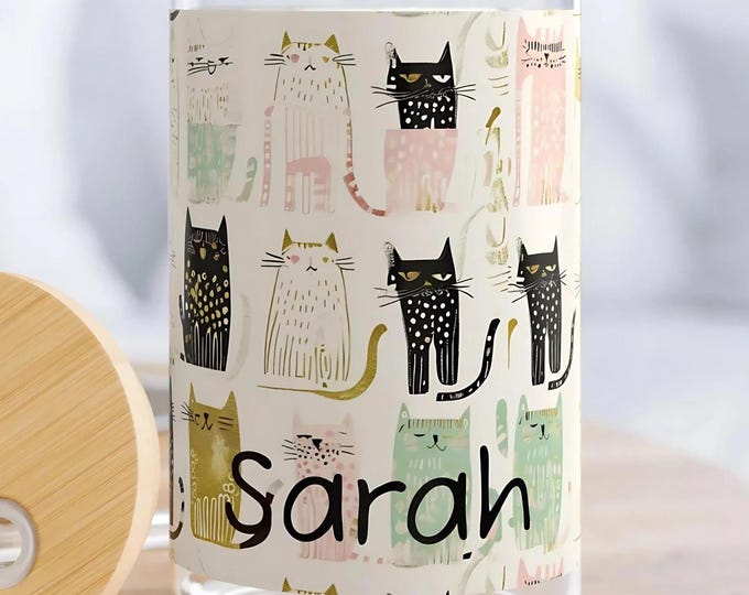 Featured listing image: Personalized Cat Lover Sipper Glass, 16oz Kitty Tumbler