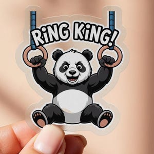 Ring King Panda Sticker, Funny Gymnast Sticker, Cartoon Panda Decal, Cute Animal Sticker, Fitness Gift Idea, Gym Motivation Sticker