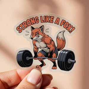 Pegatina "Fuerte como un zorro", calcomanía de zorro para gimnasio, pegatina de animal de levantamiento de pesas, pegatina motivacional, arte de zorro fitness, ilustración de zorro para entrenar