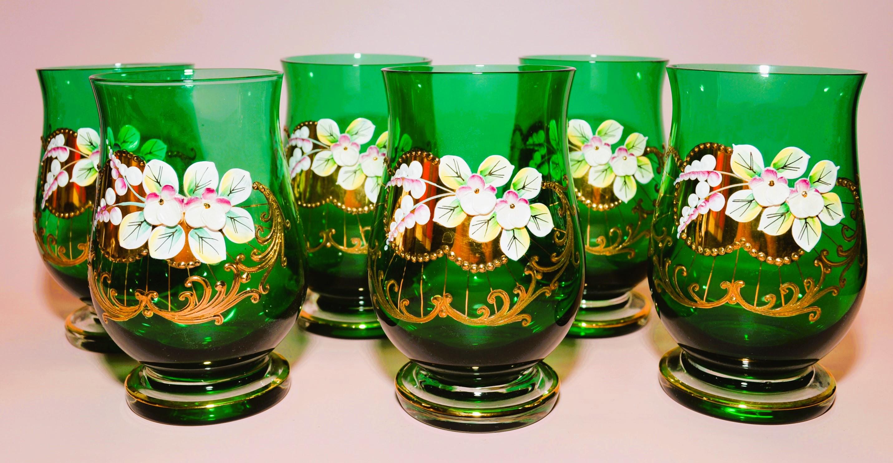 ヴィンテージの手描きチェコクリスタルガラス製品：ボヘミアの花瓶