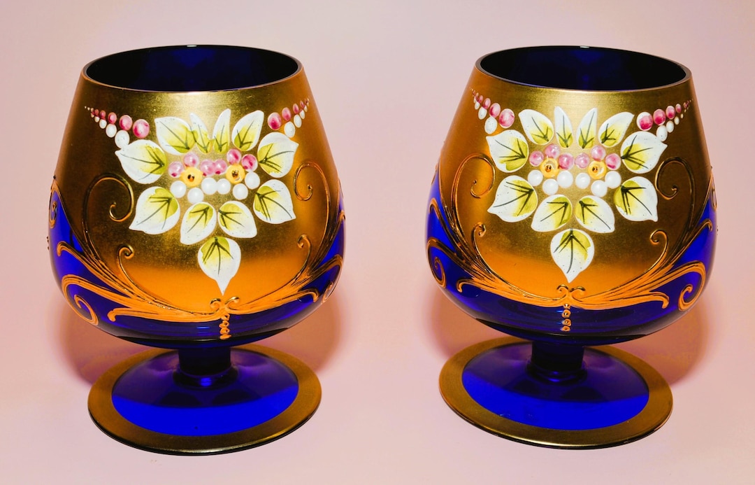 ヴィンテージの手描きチェコクリスタルガラス製品：ボヘミアの花瓶