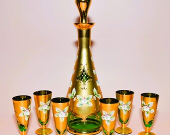ヴィンテージの手描きチェコクリスタルガラス製品：ボヘミアの花瓶