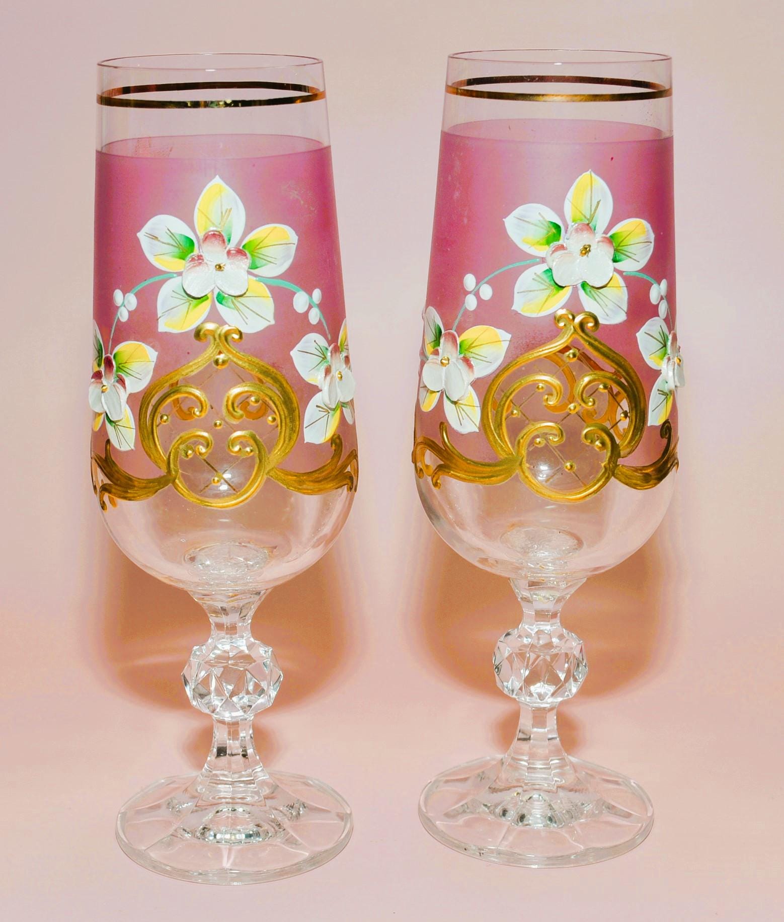 アンティーク ティーカップ ボヘミアングラス チェコガラス 花瓶 BOHEMIA ボヘミアガラス 花瓶 青 | Antique Nanae
