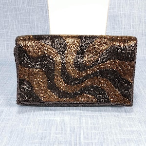 1960s Vintage Clutch with a Black and Bronze Hand Beaded Design by Walborg