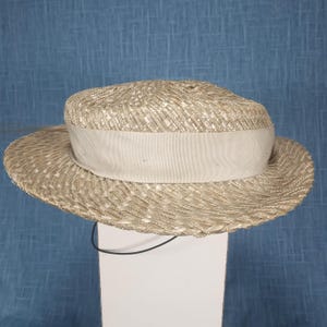 1940s Rattan Boaters Hat with Ribbon