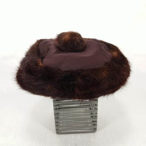 Black Fox Trim with Brown Mink Crown Hat VTG 1980s Fox Trimmed Winter Hat main image 4
