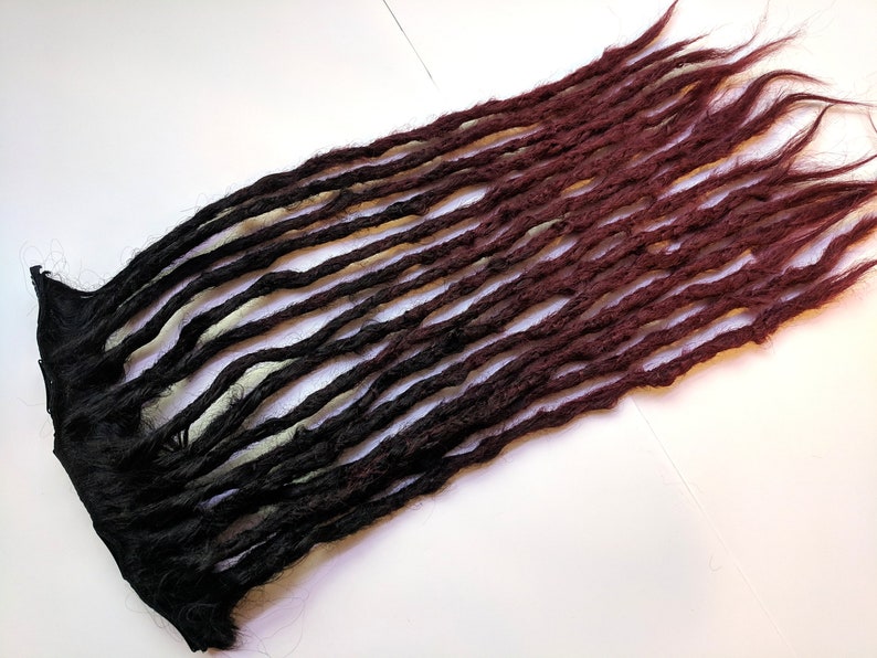 15 Clip In Synthetic Dreads Off Black To Burgundy Ombre 20 1 2 Thick Crochet Knotty Dreadlocks 1 2 Thick Made Ready To Ship Dreads